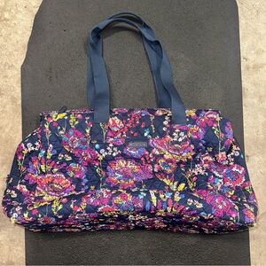 Vera Bradley Expandable Triple Travel Bag Tote Duffle Midnight Wildflowers
